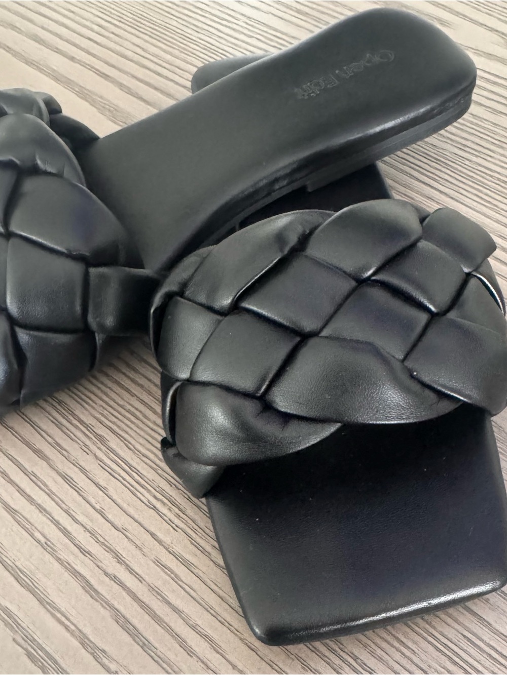 Black Woven Slide Sandals - Sz. 7 Like New Open Edit Slides
